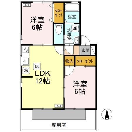 ヴィラージュ・95 B棟(2LDK/1階)の間取り写真