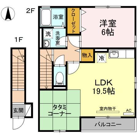 エントピア幸 B棟(1LDK/2階)の間取り写真