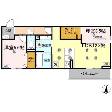 クランツ北井門A(2LDK/2階)の間取り写真