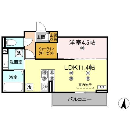 クランツ北井門C(1LDK/2階)の間取り写真
