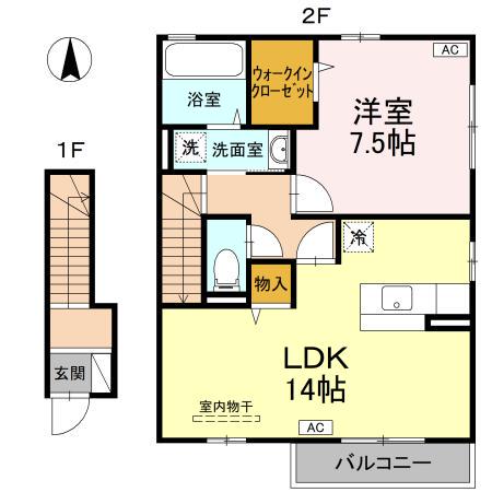 グレイスコートM(1LDK/2階)の間取り写真