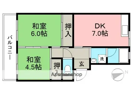 市川マンションⅡ(2DK/4階)の間取り写真