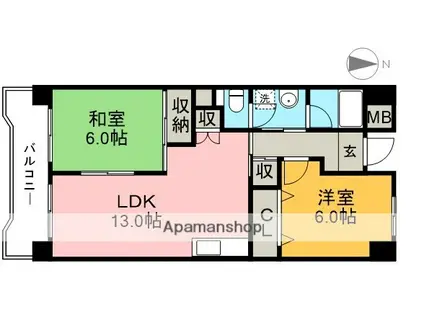 塩田町マンション(2LDK/3階)の間取り写真