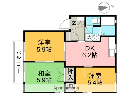 エスポワール E棟(3DK/2階)の間取り写真