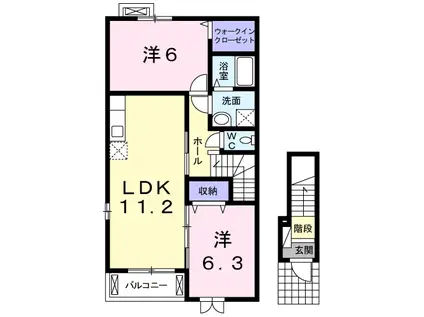 サニーレジデンス3 B棟(2LDK/2階)の間取り写真