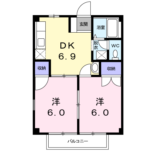 コーポ横浜Ⅰ(2DK/1階)の間取り写真