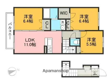 シャーメゾン カトレア A棟(3LDK/2階)の間取り写真