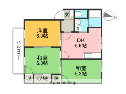 ファミリータウン西川 D棟(3DK/2階)の間取り写真