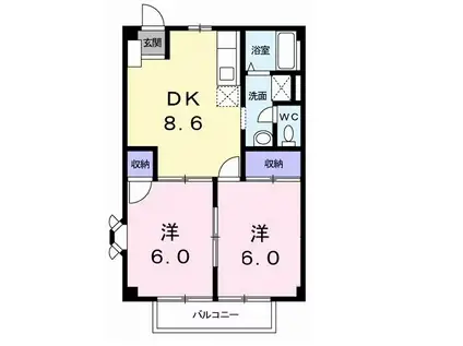 コモドハイツA(2DK/2階)の間取り写真