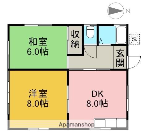 とさでん交通伊野線 上町五丁目駅 徒歩6分 2階建 築33年(2DK)の間取り写真