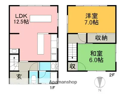 土讃線 高知駅 徒歩17分 2階建 築40年(2LDK)の間取り写真