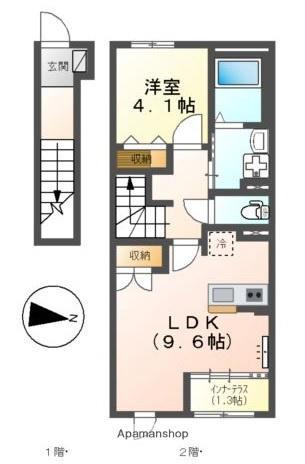 高知市朝倉横町アパート(1LDK/2階)の間取り写真