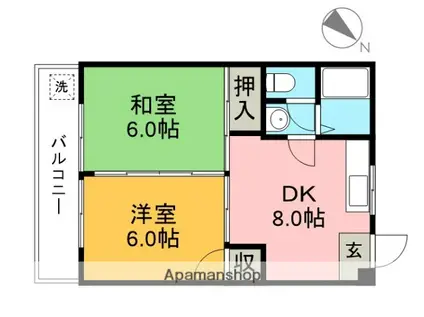 リバープール桟四(2DK/2階)の間取り写真