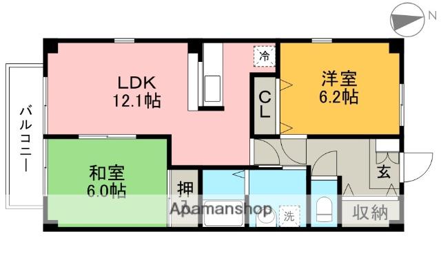 フォブール一宮B棟(2LDK/2階)の間取り写真