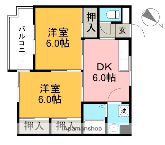 美和ハイツⅡ(2DK/4階)の間取り写真