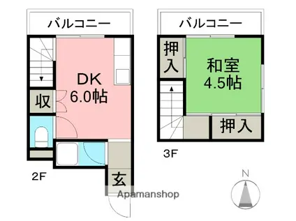 宝永町マンション(1DK/2階)の間取り写真