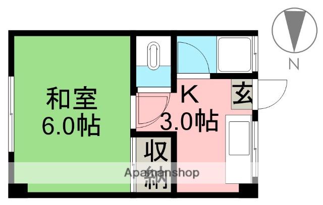 朝倉ニュータウンハイツ(1K/3階)の間取り写真