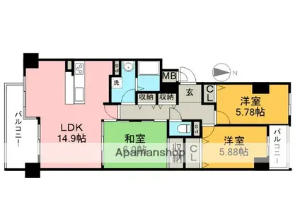 シーアイマンション高知升形(3LDK/4階)の間取り写真