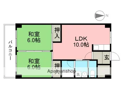 コーポ田中1号館(2LDK/3階)の間取り写真