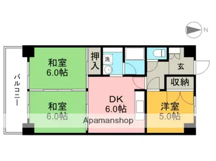 コーポ田中5号館(3DK/5階)の間取り写真