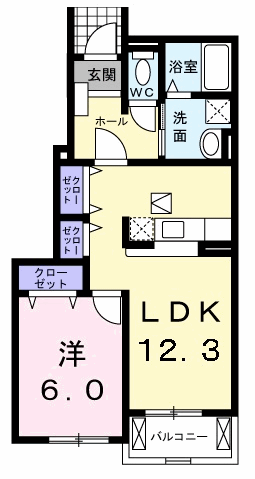 サニースクエアA(1LDK/1階)の間取り写真