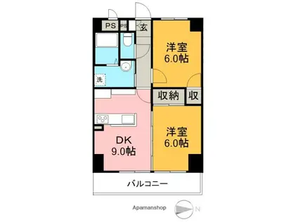 高知インターマンション(2DK/7階)の間取り写真