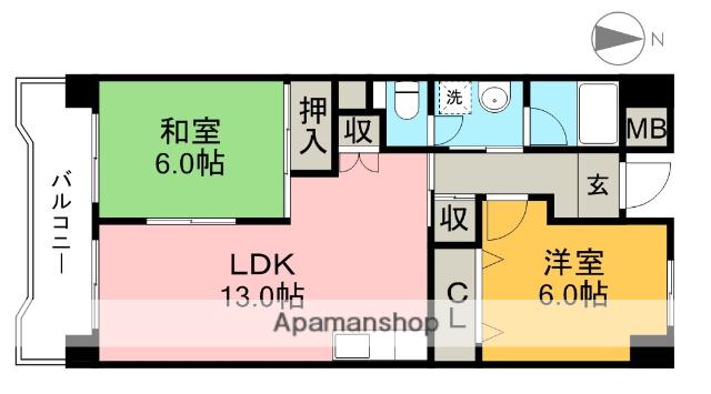 塩田町マンション(2LDK/4階)の間取り写真