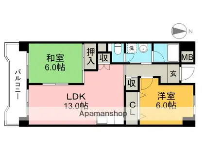 塩田町マンション(2LDK/4階)の間取り写真