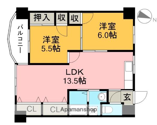 岡林マンション(2LDK/2階)の間取り写真