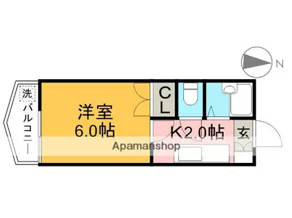 スカイプラザ新田(1K/4階)の間取り写真