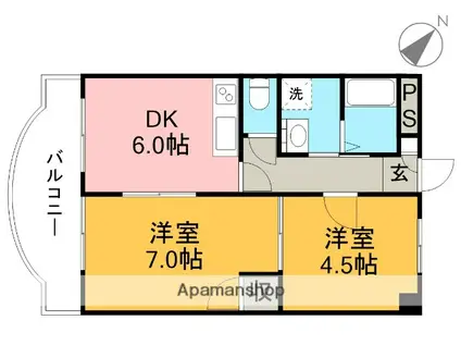 カームリヴ(2DK/6階)の間取り写真