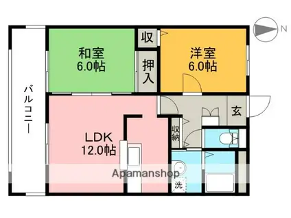 カーサ城山(2LDK/1階)の間取り写真