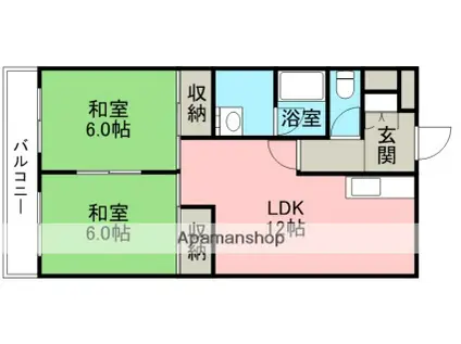 コーポ田中5号館(2LDK/4階)の間取り写真