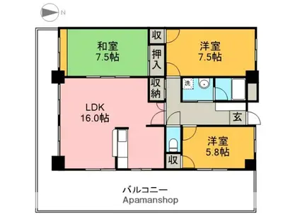 カーサM1(3LDK/8階)の間取り写真