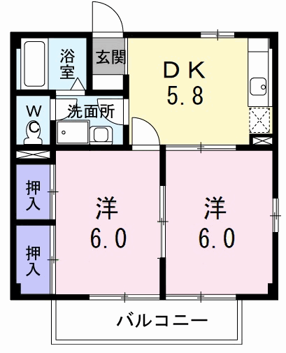 エルディム西原Ⅱ(2DK/2階)の間取り写真