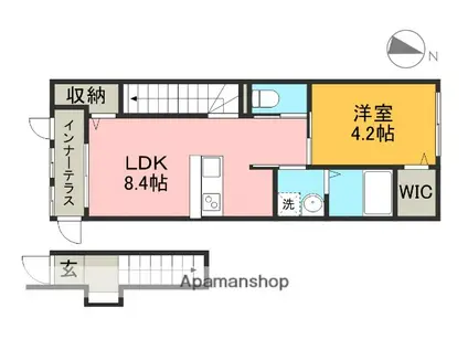 高知県高知市 2階建 築8年(1LDK/2階)の間取り写真
