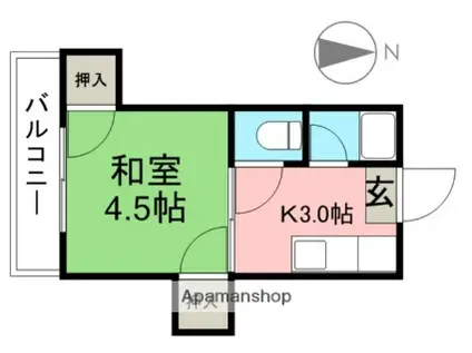 ひまわり荘(1K/2階)の間取り写真