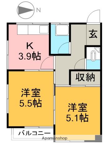 國澤アパート(2K/2階)の間取り写真