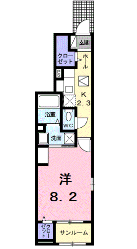 カーサ・ディ・フィオーレ Ⅰ(1K/1階)の間取り写真