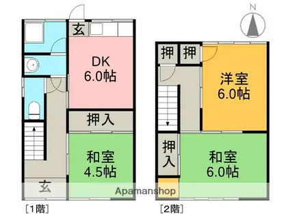 とさでん交通後免線 舟戸駅 徒歩5分 2階建 築39年(3DK)の間取り写真