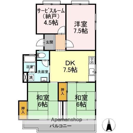久保ハイツ Ⅱ(3SDK/2階)の間取り写真