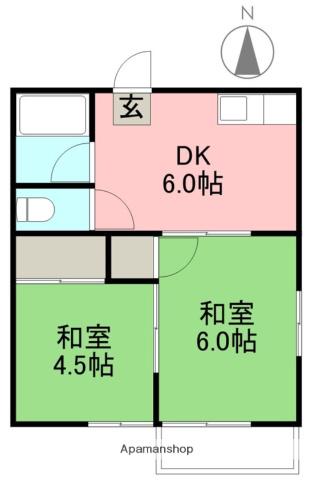 横田コーポ(2DK/1階)の間取り写真