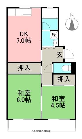 市川マンションⅡ(2DK/1階)の間取り写真