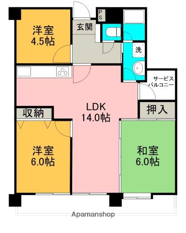 ダイアパレス中宝永町(3LDK/7階)の間取り写真