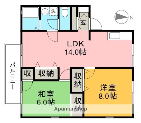 パークサイドアサヒC棟(2LDK/1階)の間取り写真