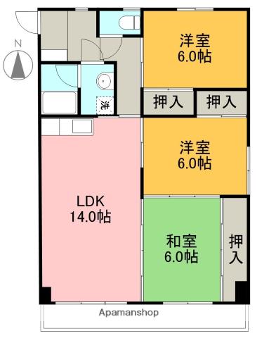 シルキーハイツ(3LDK/3階)の間取り写真