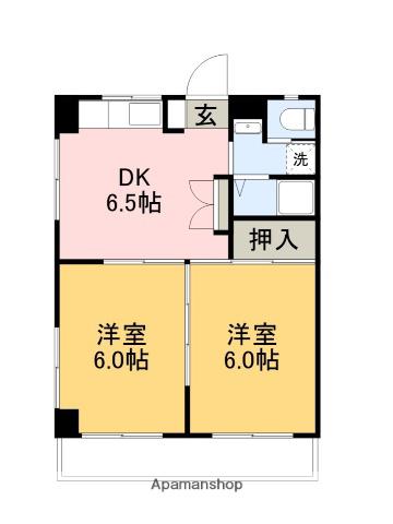 コーポ浜田(2DK/4階)の間取り写真