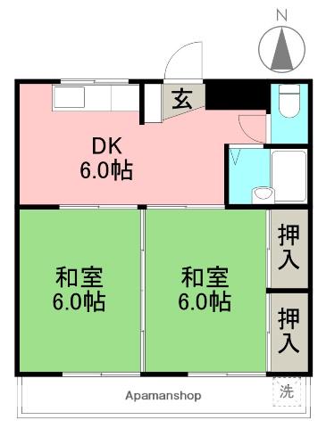 コオキマンション(2DK/2階)の間取り写真