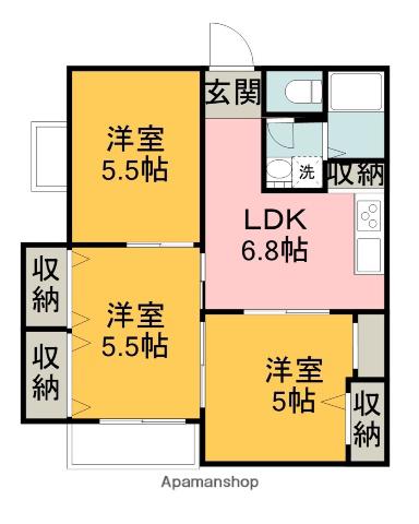 るーじーハイム8(3DK/1階)の間取り写真