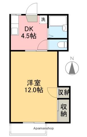 岡江ハイツ(1DK/2階)の間取り写真